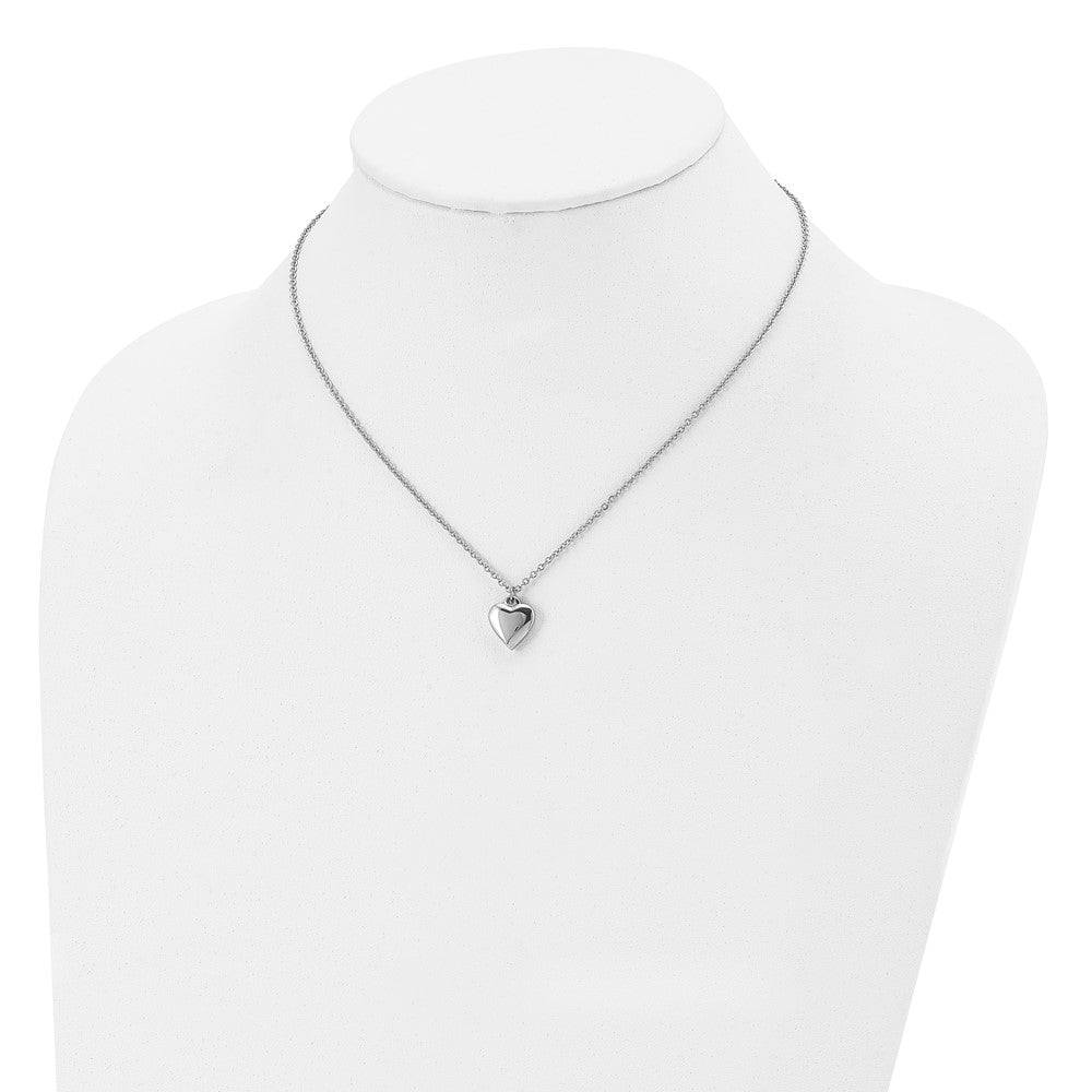 Stainless Steel Chisel Polished Heart On A 16.25 Inch Cable Chain With 1.5 Extension Necklace