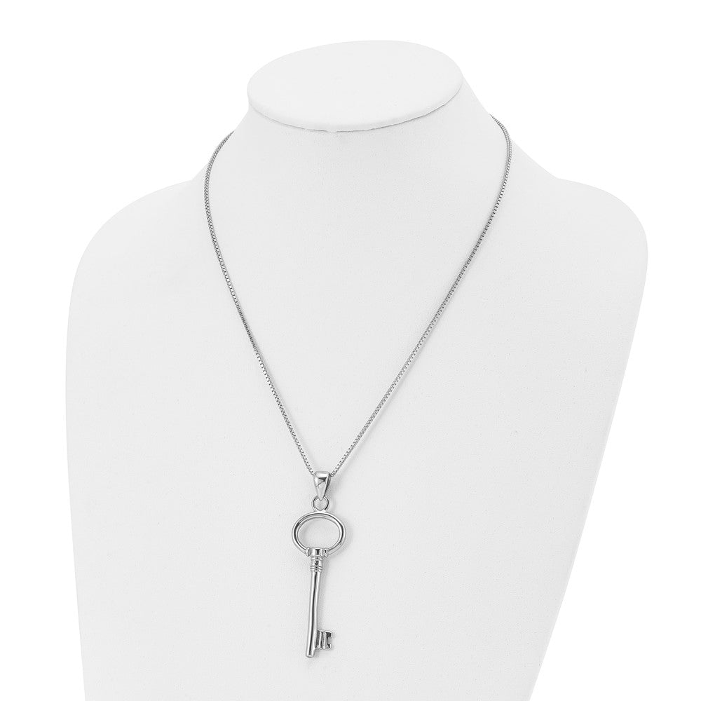 Stainless Steel Chisel Polished Key Pendant On A 20 Inch Box Chain Necklace