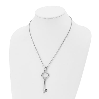 Stainless Steel Chisel Polished Key Pendant On A 20 Inch Box Chain Necklace