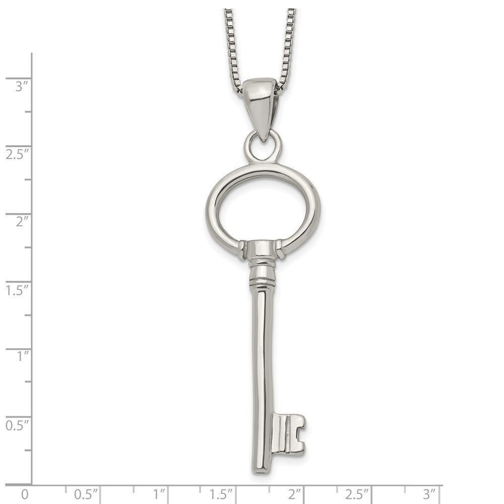 Stainless Steel Chisel Polished Key Pendant On A 20 Inch Box Chain Necklace