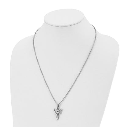 Stainless Steel Chisel Polished Fancy Cross Pendant On A 22 Inch Ball Chain Necklace