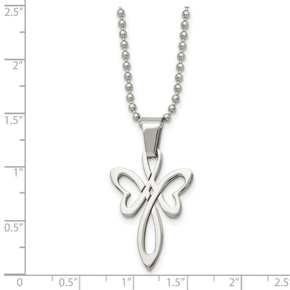 Stainless Steel Chisel Polished Fancy Cross Pendant On A 22 Inch Ball Chain Necklace