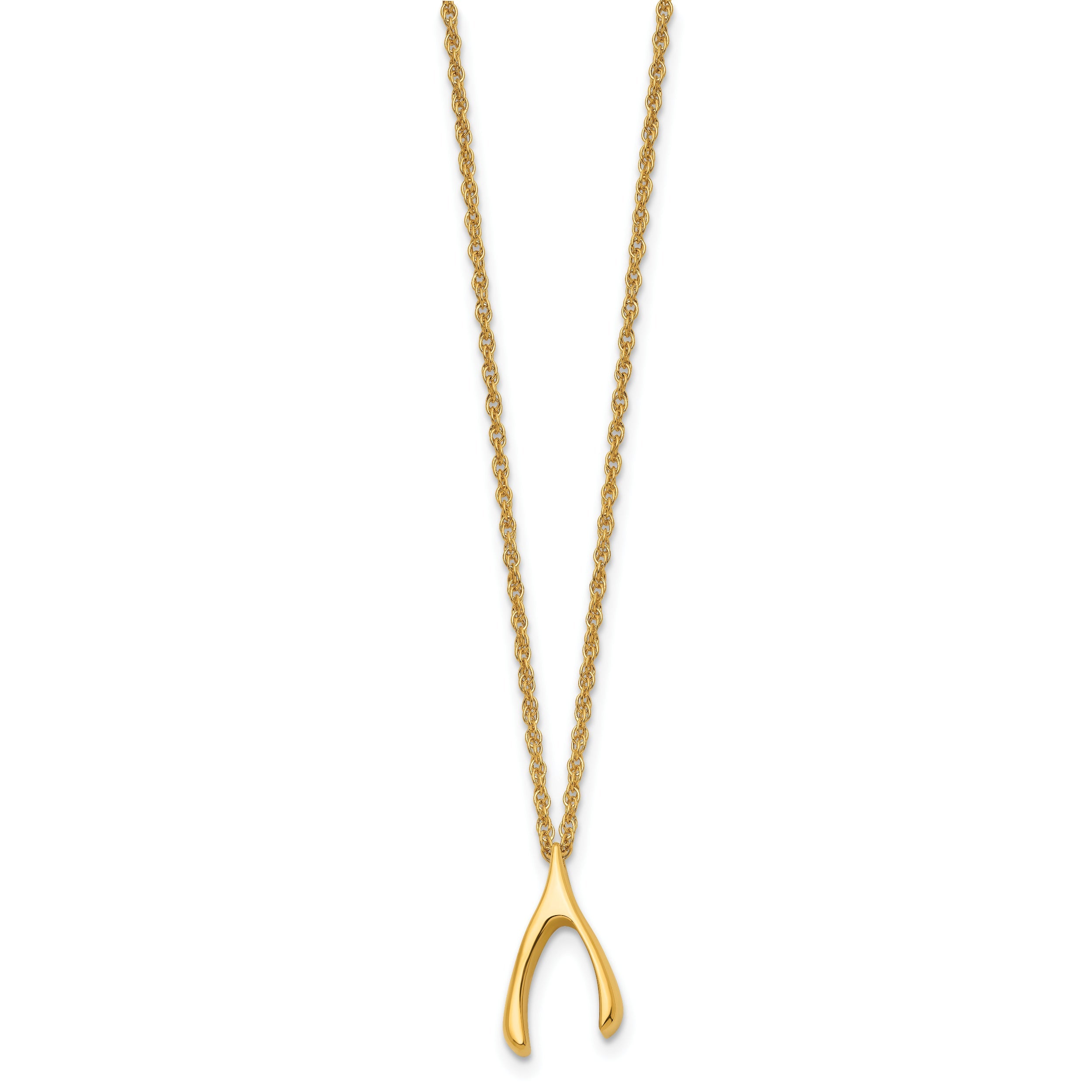 Stainless Steel Chisel Polished Yellow Ip-Plated Wishbone On A 16 Inch Multi-Link Chain Necklace