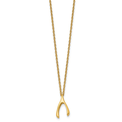 Stainless Steel Chisel Polished Yellow Ip-Plated Wishbone On A 16 Inch Multi-Link Chain Necklace