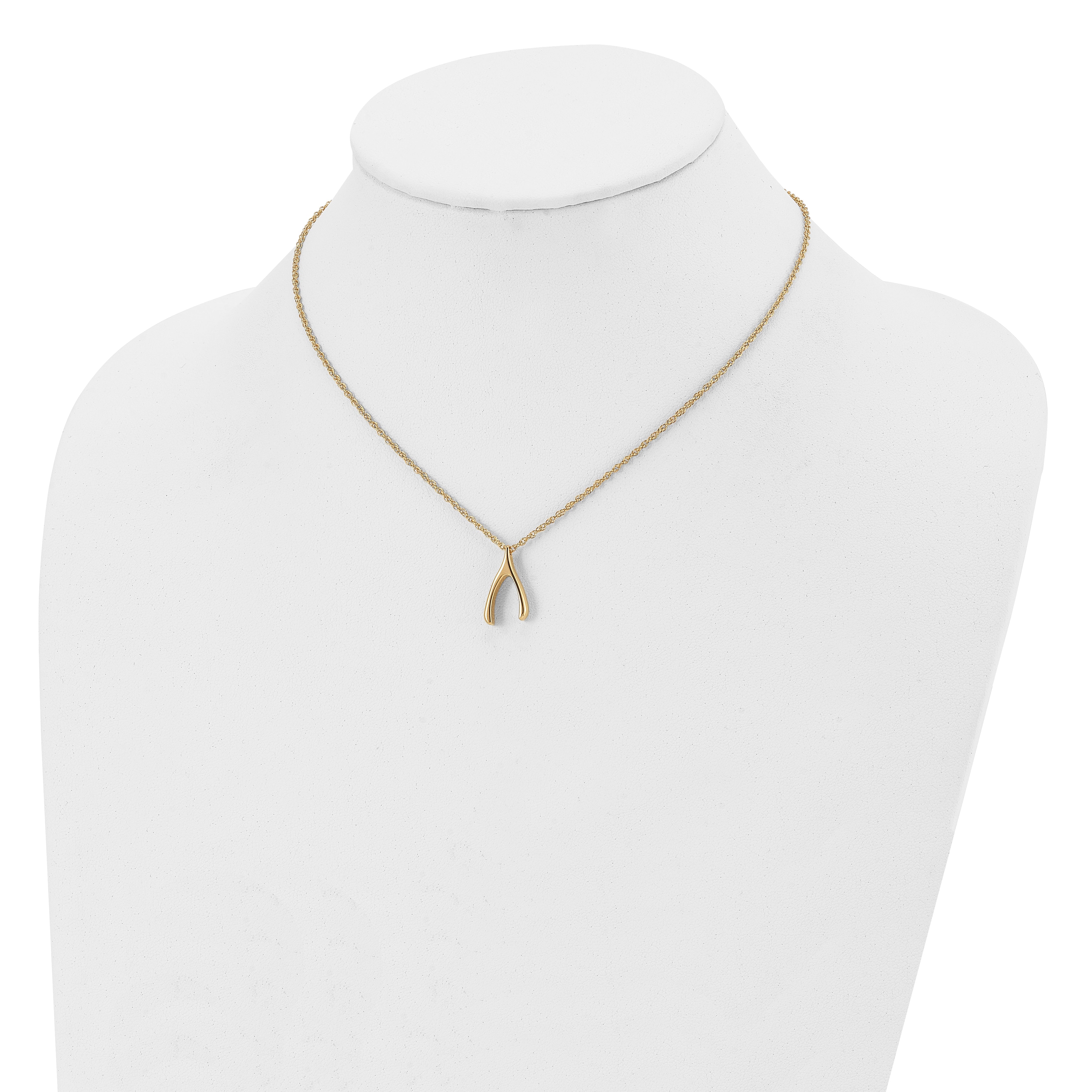 Stainless Steel Chisel Polished Yellow Ip-Plated Wishbone On A 16 Inch Multi-Link Chain Necklace