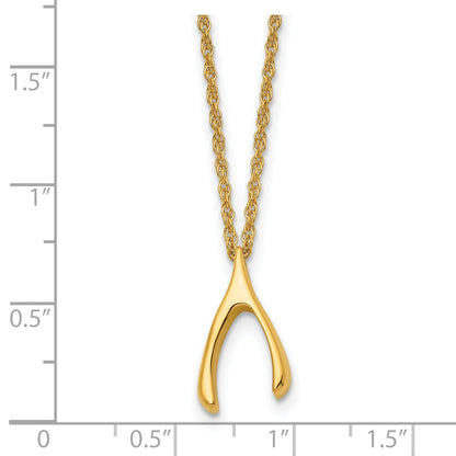 Stainless Steel Chisel Polished Yellow Ip-Plated Wishbone On A 16 Inch Multi-Link Chain Necklace