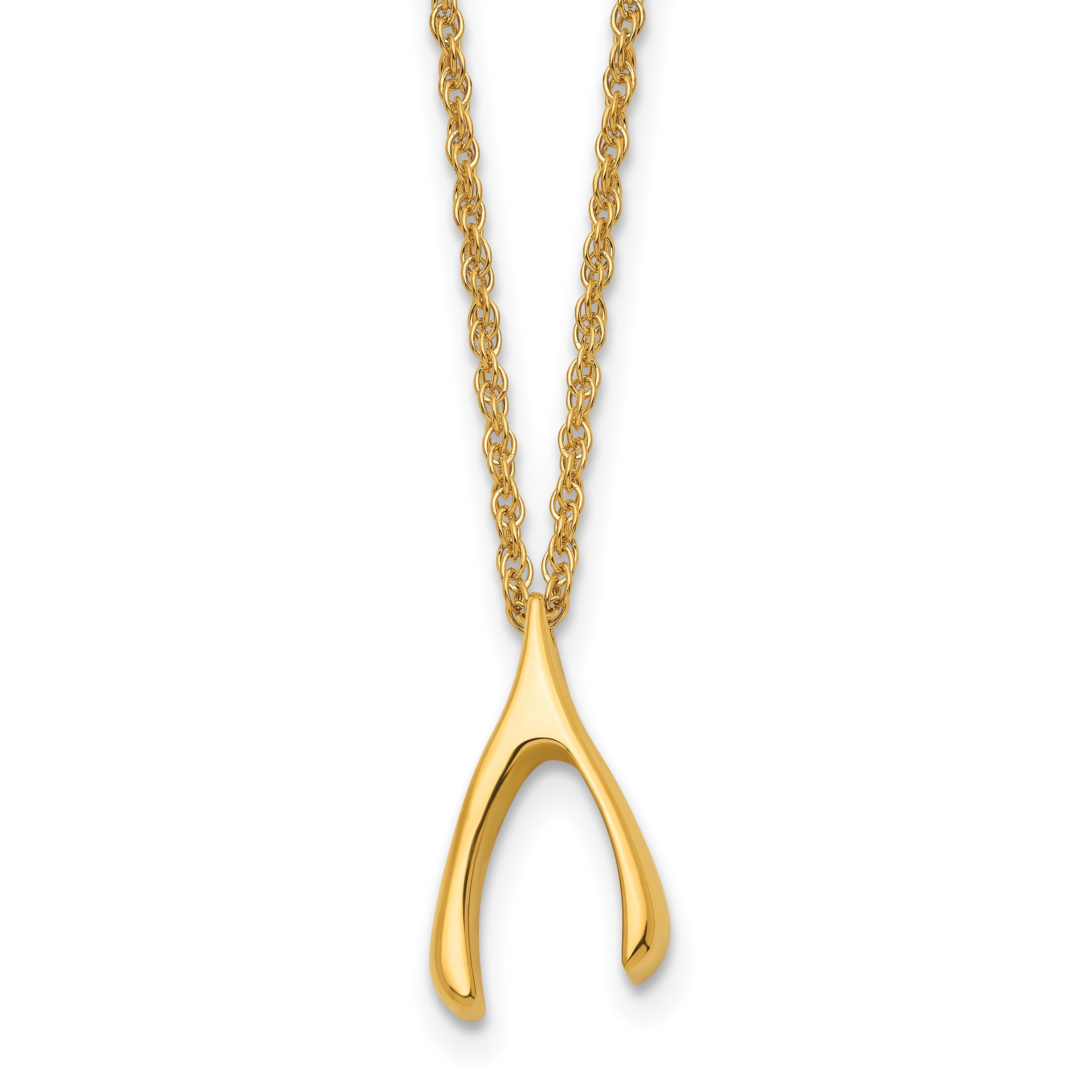 Stainless Steel Chisel Polished Yellow Ip-Plated Wishbone On A 16 Inch Multi-Link Chain Necklace
