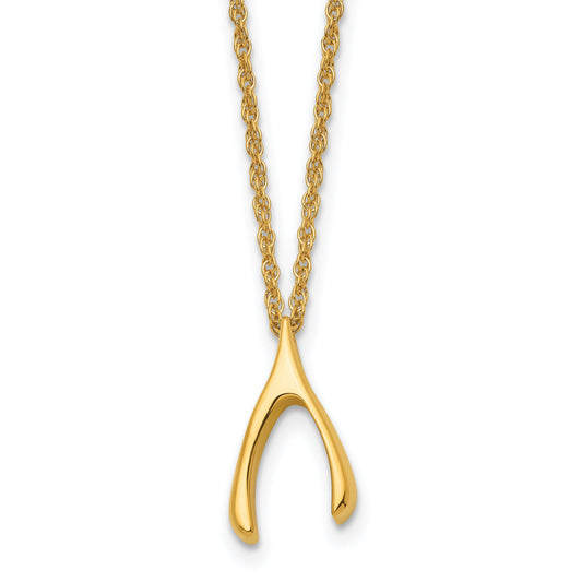 Stainless Steel Chisel Polished Yellow Ip-Plated Wishbone On A 16 Inch Multi-Link Chain Necklace