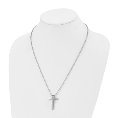 Stainless Steel Chisel Polished Cross Pendant On A 22 Inch Ball Chain Necklace