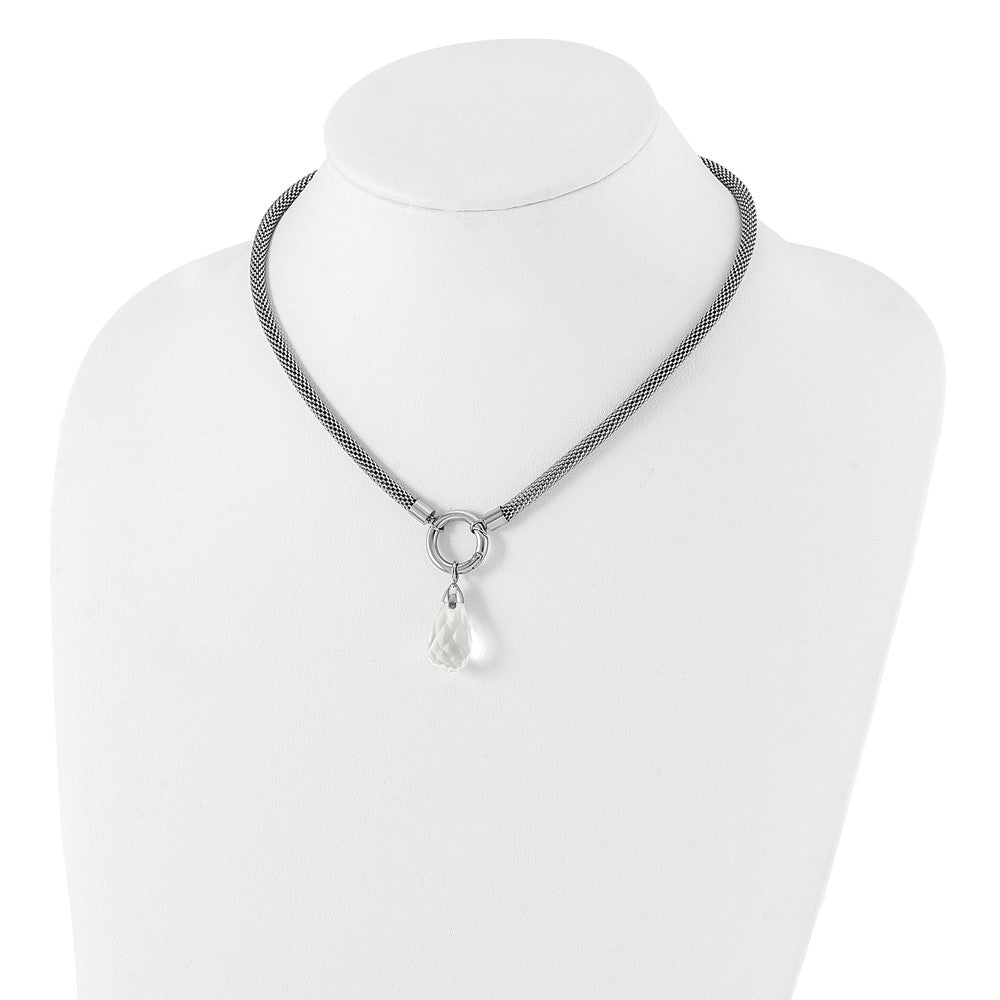 Stainless Steel Polished Interchangeable Glass Charm W/ 2In Ext Necklace