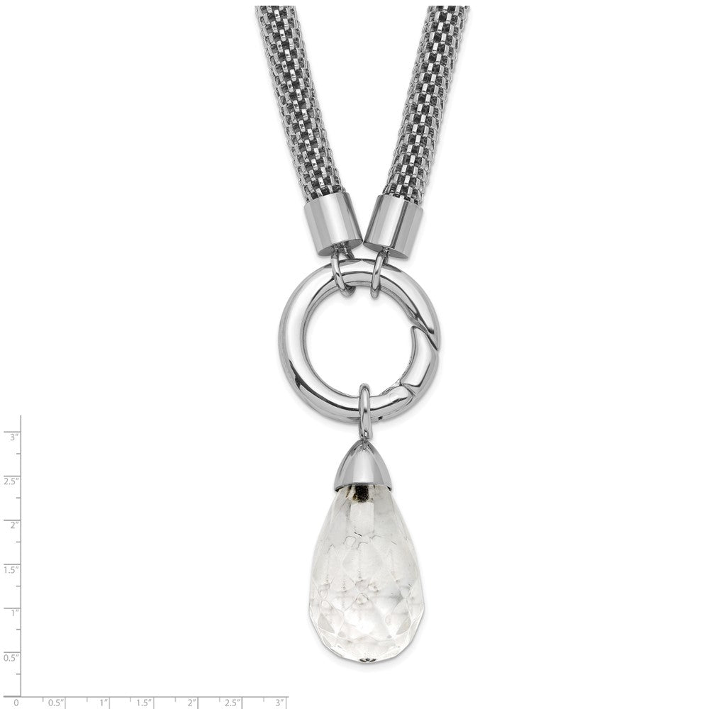 Stainless Steel Polished Interchangeable Glass Charm W/ 2In Ext Necklace