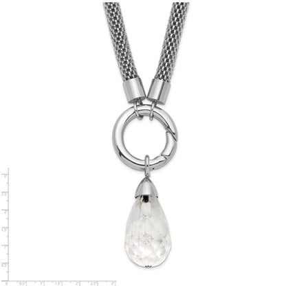 Stainless Steel Polished Interchangeable Glass Charm W/ 2In Ext Necklace