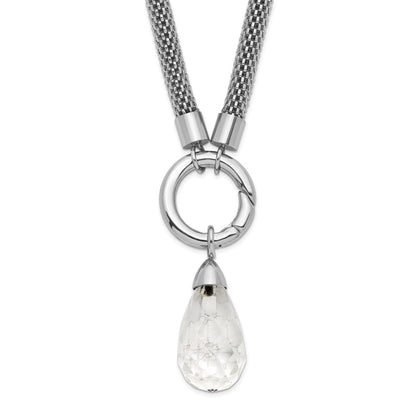 Stainless Steel Polished Interchangeable Glass Charm W/ 2In Ext Necklace