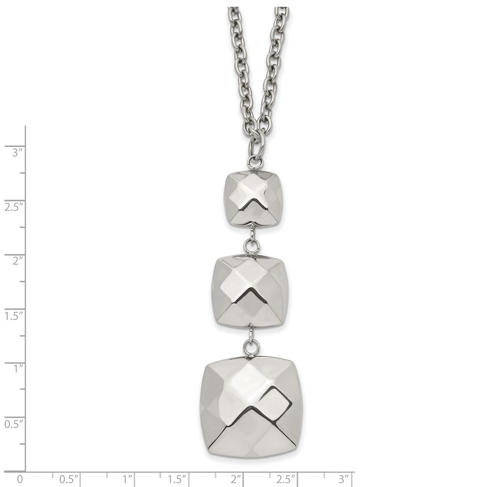 Stainless Steel Polished Hollow Squares Dangle 19.75In Necklace