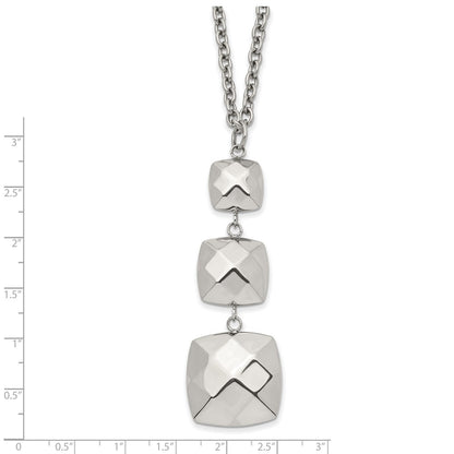 Stainless Steel Polished Hollow Squares Dangle 19.75In Necklace