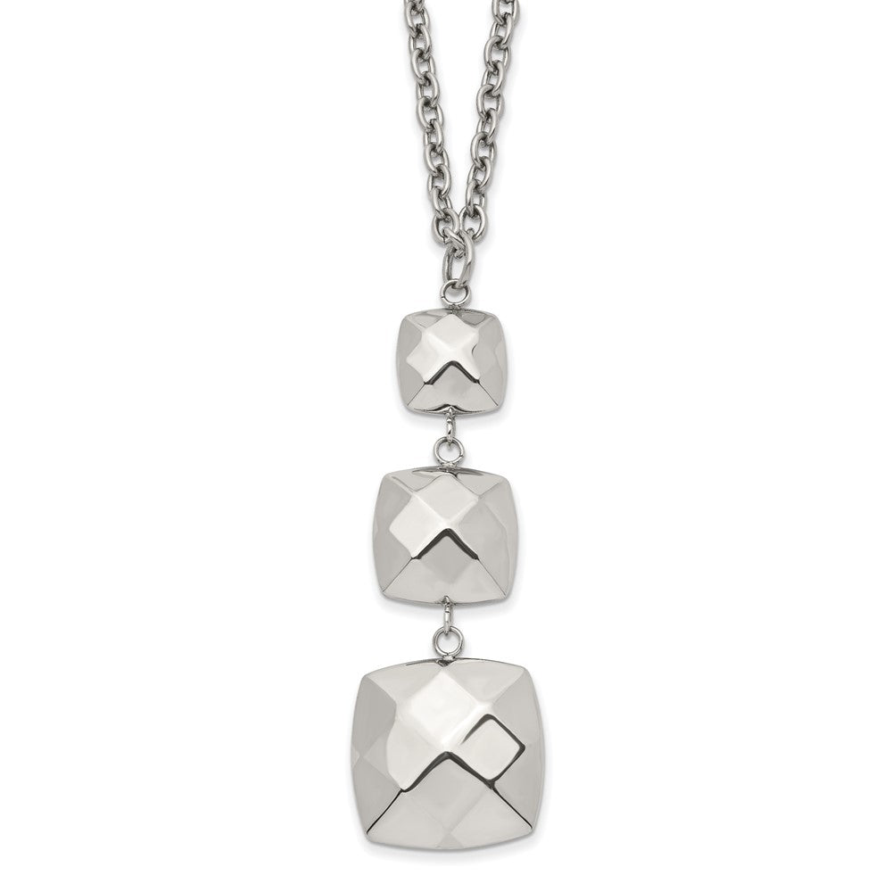 Stainless Steel Polished Hollow Squares Dangle 19.75In Necklace