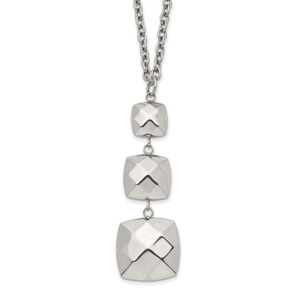 Stainless Steel Polished Hollow Squares Dangle 19.75In Necklace