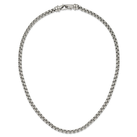 Stainless Steel Chisel Polished 24 Inch Rounded Box Chain Necklace