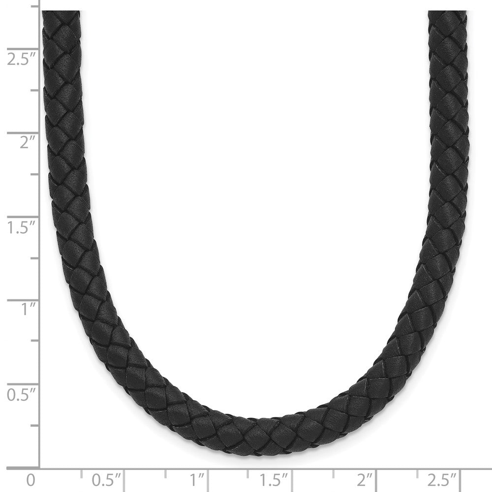 Stainless Steel Chisel Polished Woven Black Leather 19.5 Inch Necklace