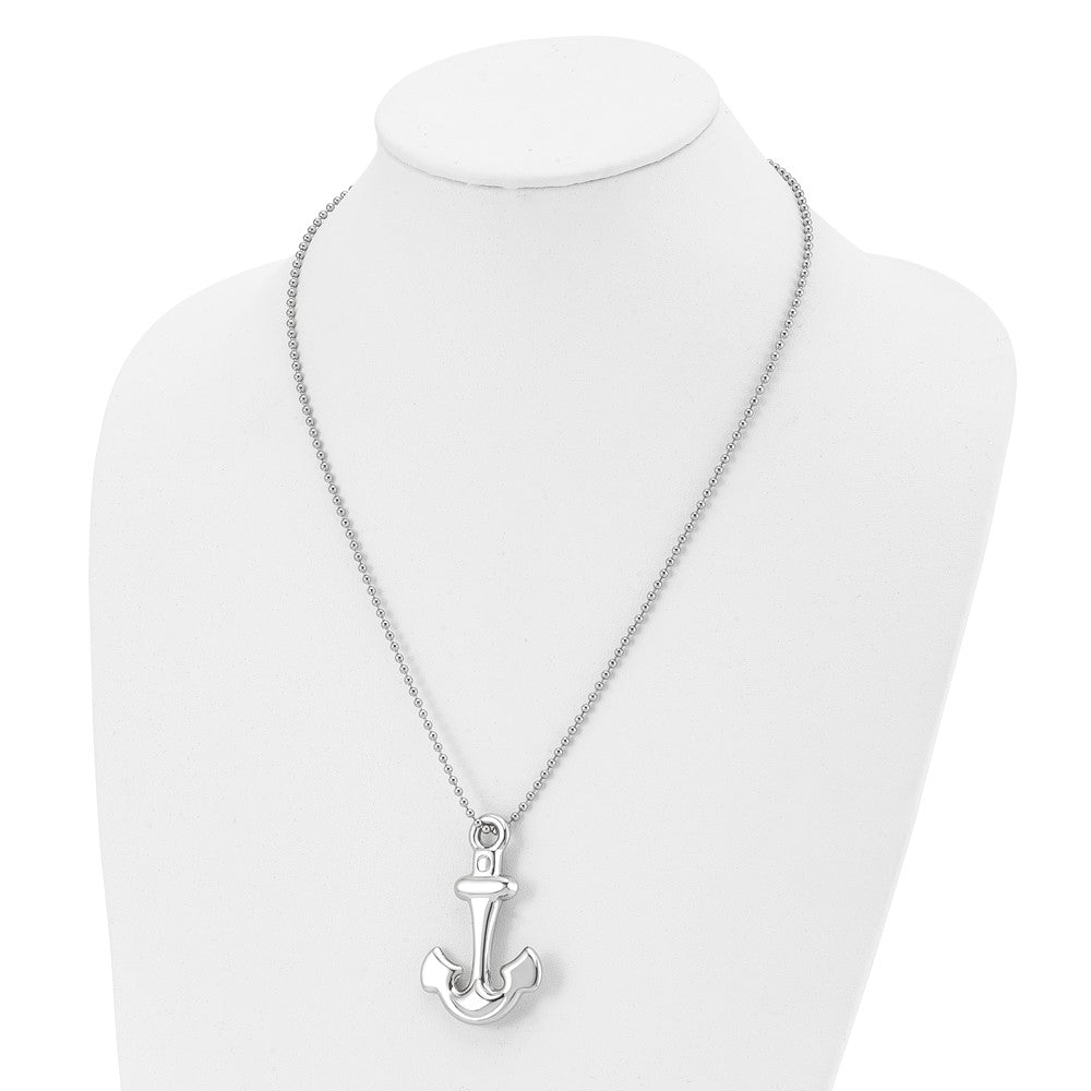 Stainless Steel Chisel Polished Hollow Anchor Pendant On A 22 Inch Ball Chain Necklace