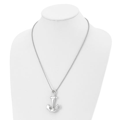 Stainless Steel Chisel Polished Hollow Anchor Pendant On A 22 Inch Ball Chain Necklace
