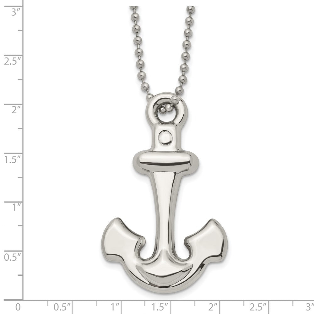 Stainless Steel Chisel Polished Hollow Anchor Pendant On A 22 Inch Ball Chain Necklace