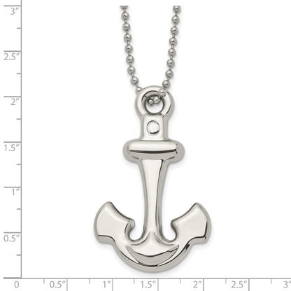Stainless Steel Chisel Polished Hollow Anchor Pendant On A 22 Inch Ball Chain Necklace
