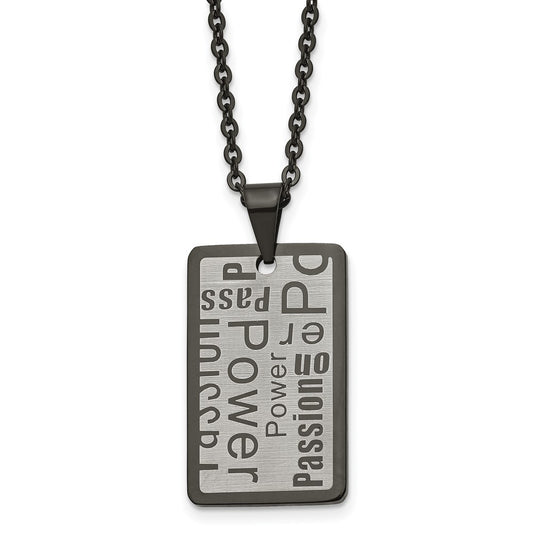 Stainless Steel Chisel Brushed And Polished Black Ip-Plated Power Passion Pendant On A 22 Inch Cable Chain Necklace