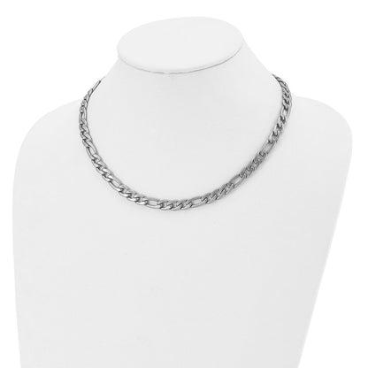 Stainless Steel Chisel Satin 7mm 18 Inch Figaro Chain Necklace