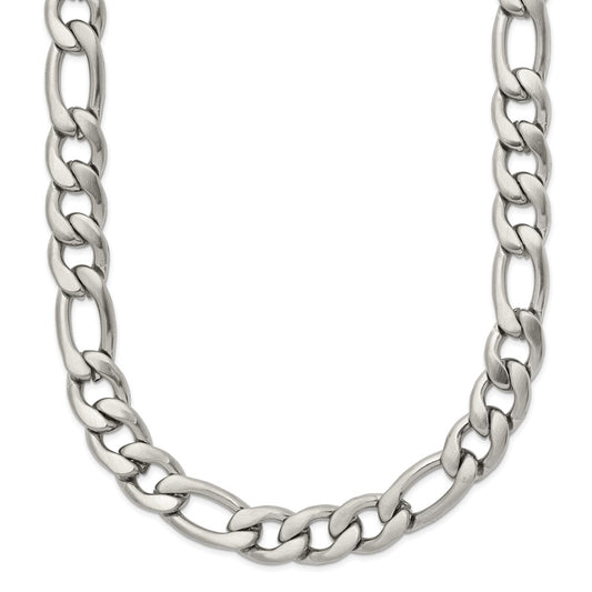 Stainless Steel Chisel Satin 7mm 18 Inch Figaro Chain Necklace