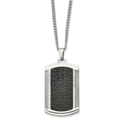 Stainless Steel Chisel Brushed And Polished Black Ip-Plated Dog Tag On A 24 Inch Curb Chain Necklace