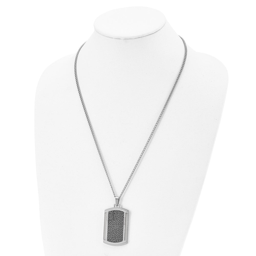 Stainless Steel Chisel Brushed And Polished Black Ip-Plated Dog Tag On A 24 Inch Curb Chain Necklace