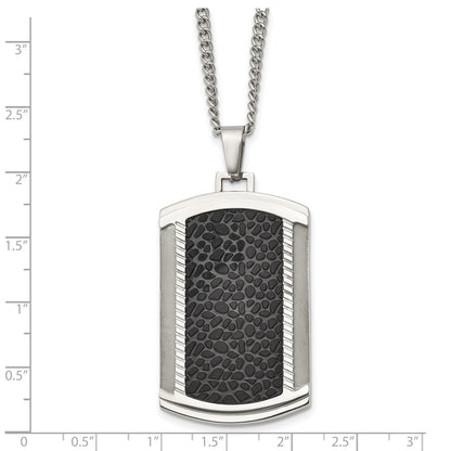 Stainless Steel Chisel Brushed And Polished Black Ip-Plated Dog Tag On A 24 Inch Curb Chain Necklace