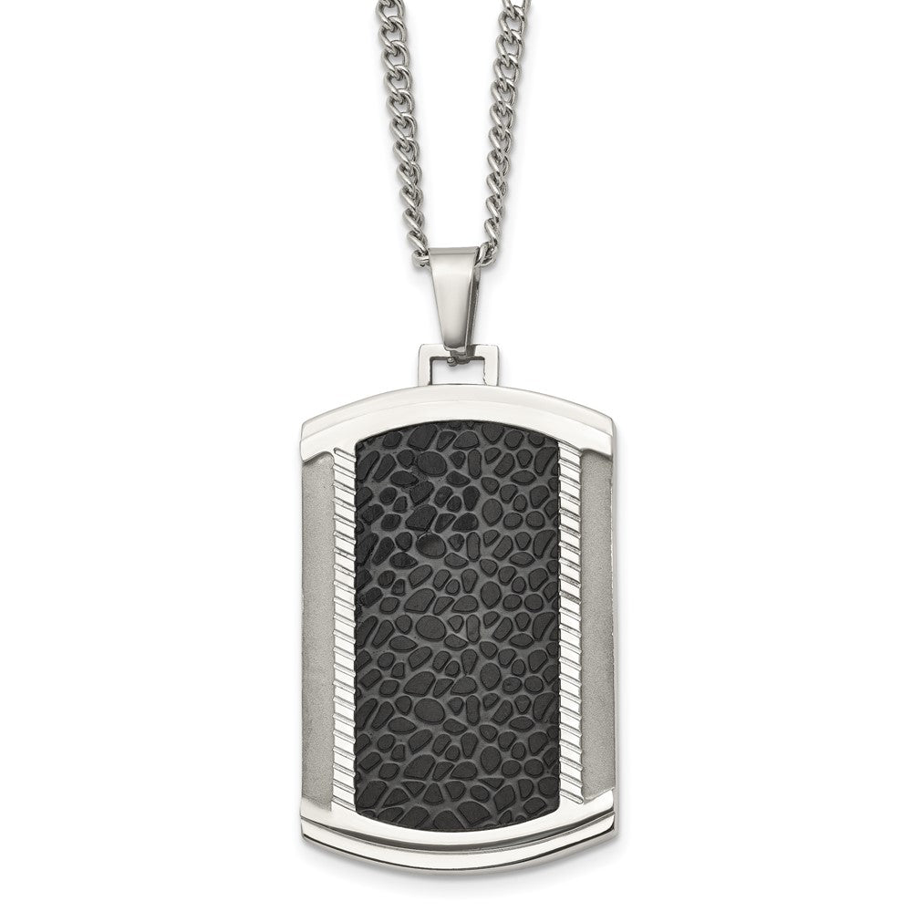 Stainless Steel Chisel Brushed And Polished Black Ip-Plated Dog Tag On A 24 Inch Curb Chain Necklace