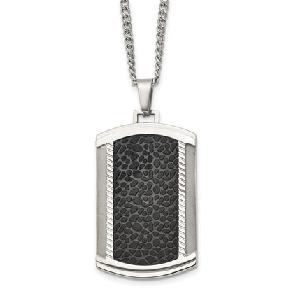 Stainless Steel Chisel Brushed And Polished Black Ip-Plated Dog Tag On A 24 Inch Curb Chain Necklace