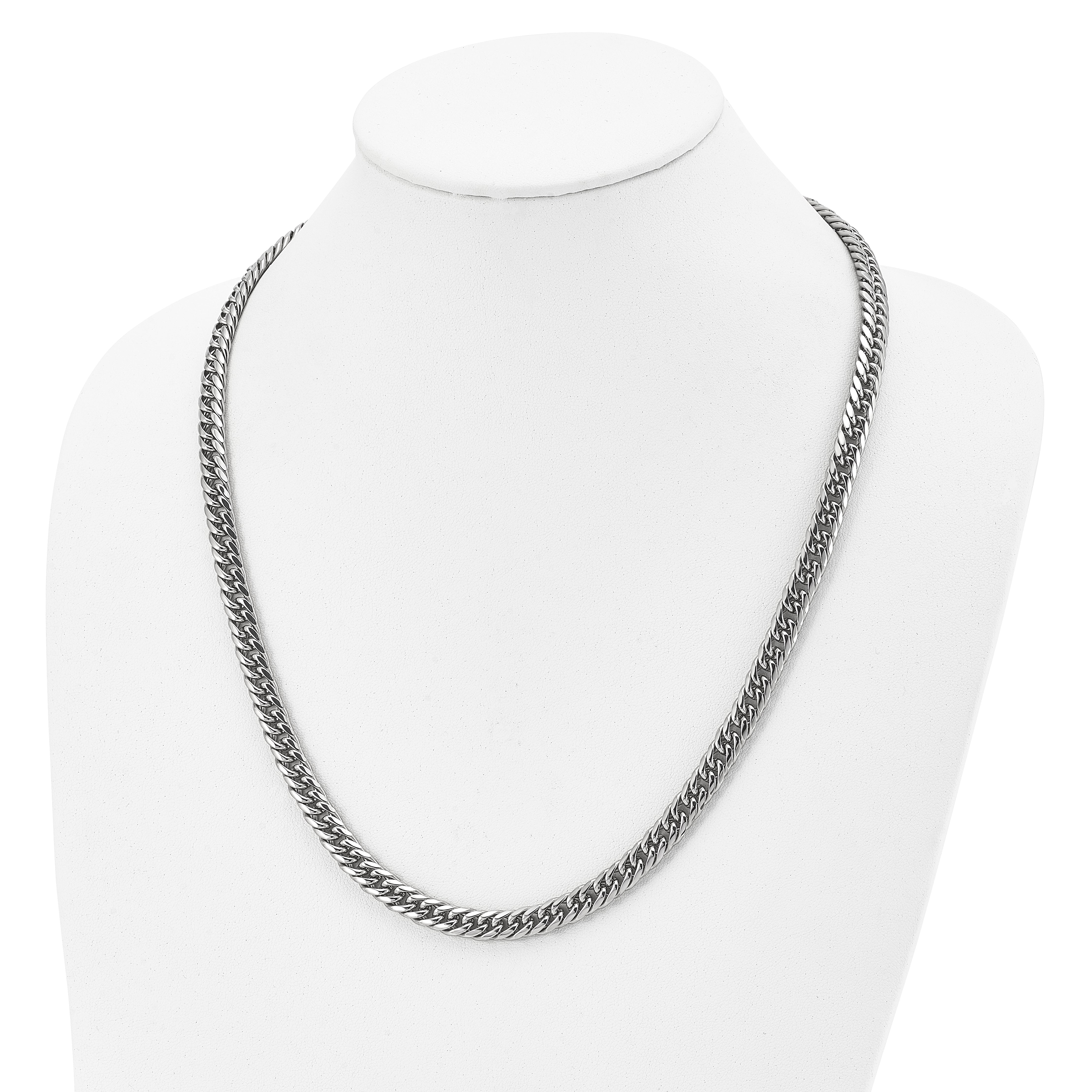 Stainless Steel Chisel Polished 24 Inch Double Curb Chain Necklace