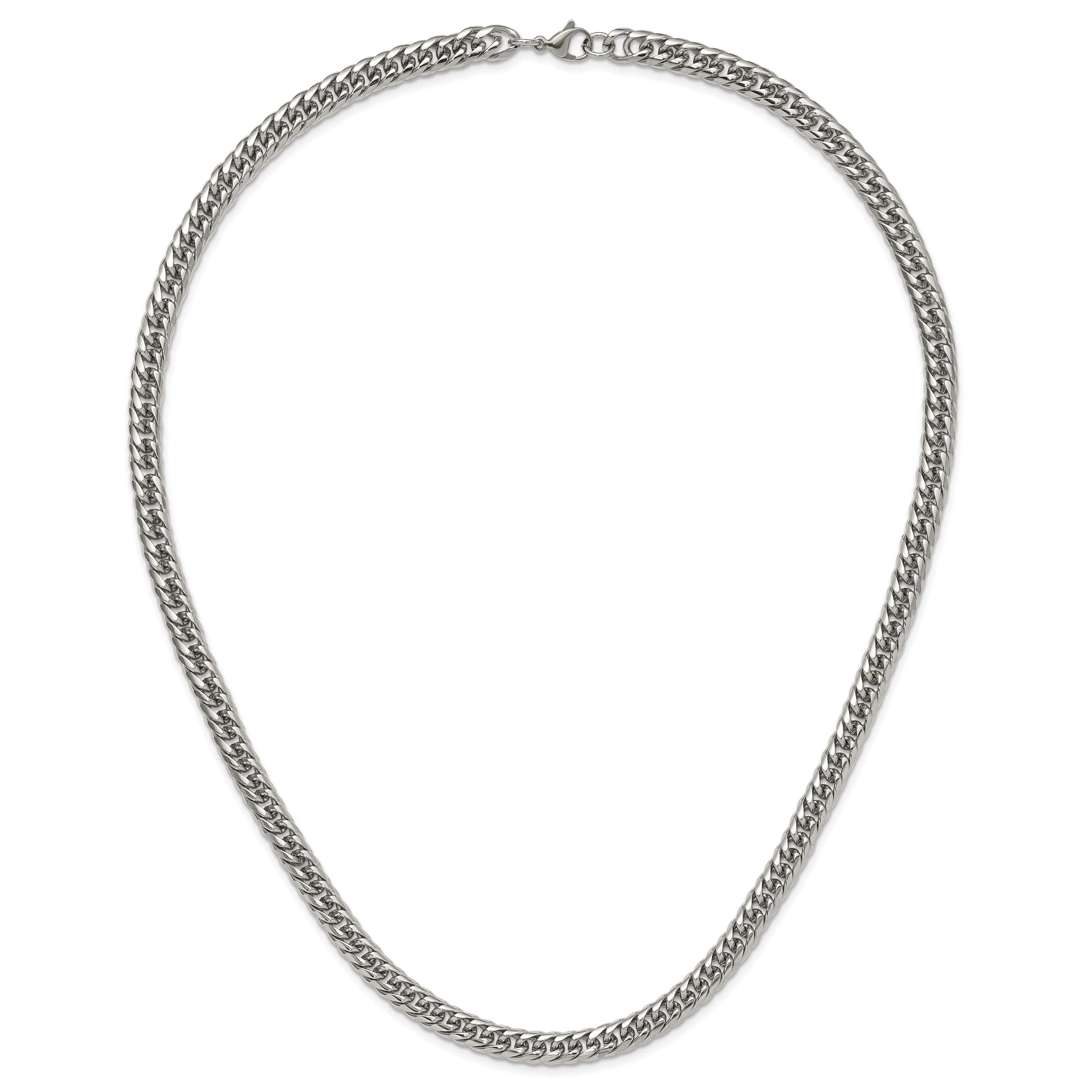 Stainless Steel Chisel Polished 24 Inch Double Curb Chain Necklace