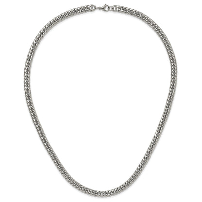Stainless Steel Chisel Polished 24 Inch Double Curb Chain Necklace