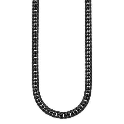 Stainless Steel Chisel Polished Black Ip-Plated 24 Inch Double Curb Chain Necklace