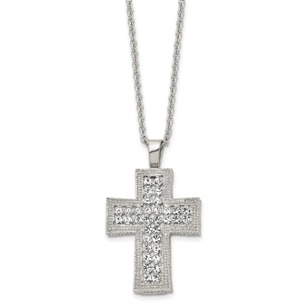 Stainless Steel Polished W/Crystal Cross 24In Necklace