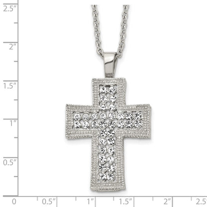 Stainless Steel Polished W/Crystal Cross 24In Necklace