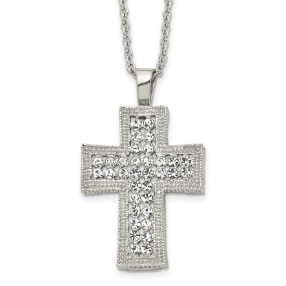Stainless Steel Polished W/Crystal Cross 24In Necklace