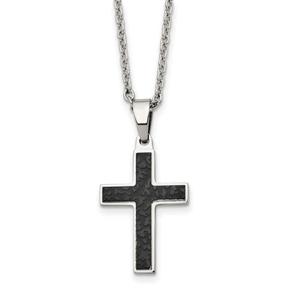 Stainless Steel Chisel Polished And Textured Black Ip-Plated Cross Pendant On A 24 Inch Cable Chain Necklace