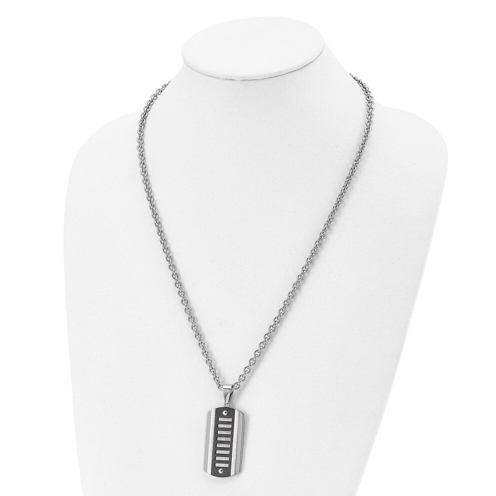 Stainless Steel Chisel Brushed And Polished Black Ip-Plated Dog Tag On A 24 Inch Cable Chain Necklace