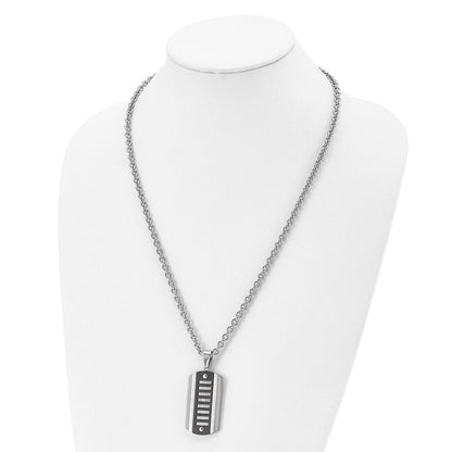 Stainless Steel Chisel Brushed And Polished Black Ip-Plated Dog Tag On A 24 Inch Cable Chain Necklace