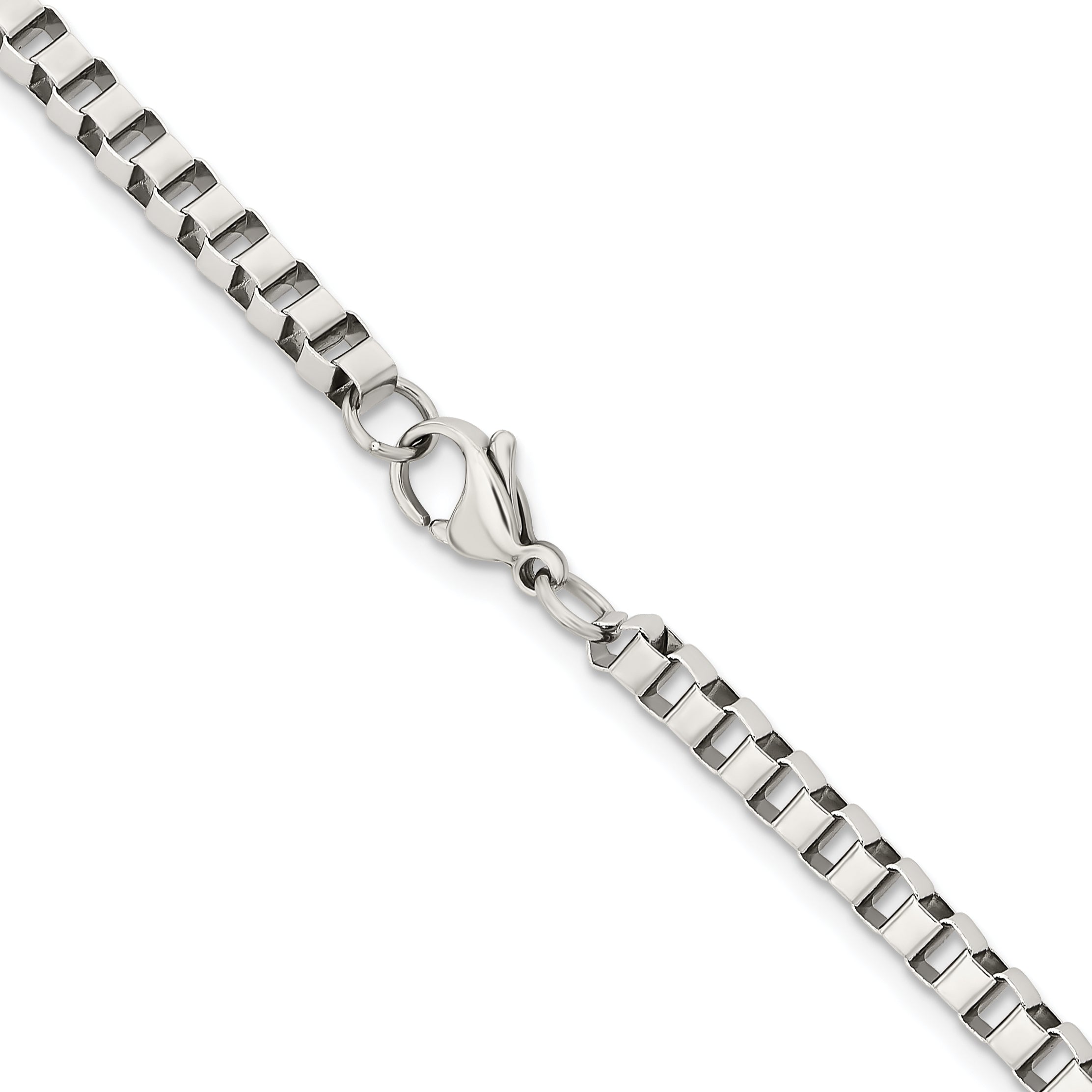 Stainless Steel Chisel Polished 4mm 20 Inch Box Chain Necklace