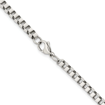 Stainless Steel Chisel Polished 4mm 24 Inch Box Chain Necklace