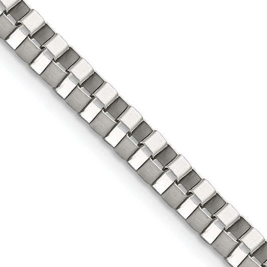 Stainless Steel Chisel Polished 4mm 24 Inch Box Chain Necklace