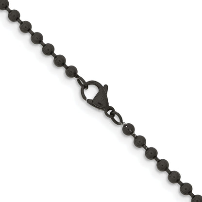 Stainless Steel Chisel Polished Black Ip-Plated 3mm 30 Inch Ball Chain Necklace