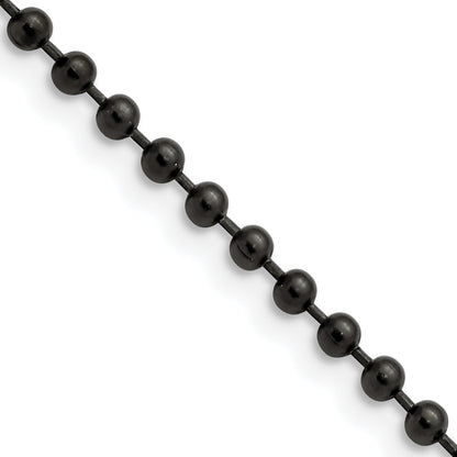 Stainless Steel Chisel Polished Black Ip-Plated 3mm 30 Inch Ball Chain Necklace